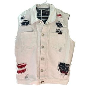 The Heritage by America USA Patched Denim Jean Distressed Cutoff Jacket